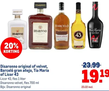 Aanbieding: Disaronno original of velvet, Barceló gran añ