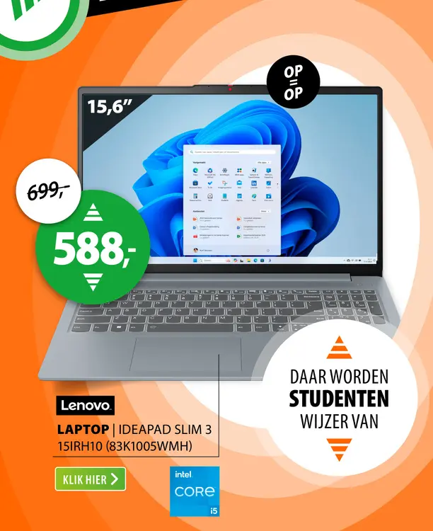 Aanbieding: Laptop | ideapad slim 3 15irh10 (83k1005wmh)