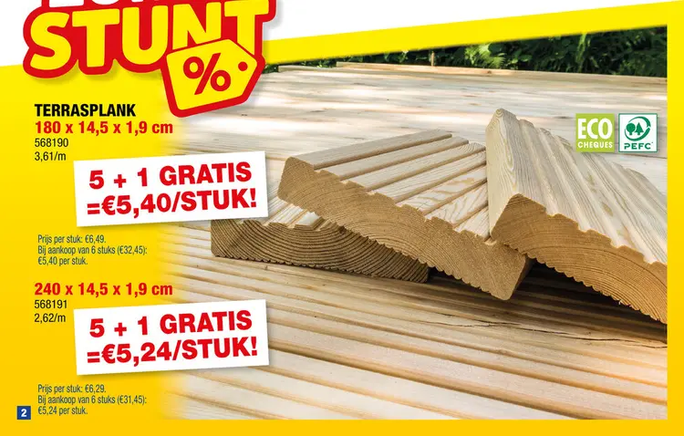 Promotie: Terrasplank 180x14,5x1,9 cm antislip grenen