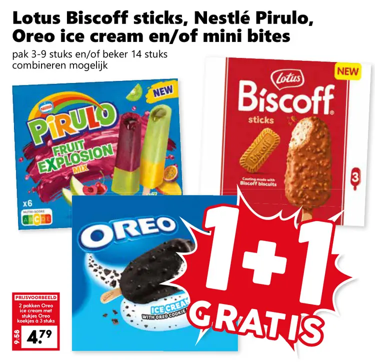 Aanbieding: Lotus Biscoff sticks, Nestlé Pirulo, Oreo ice en/of mini bites