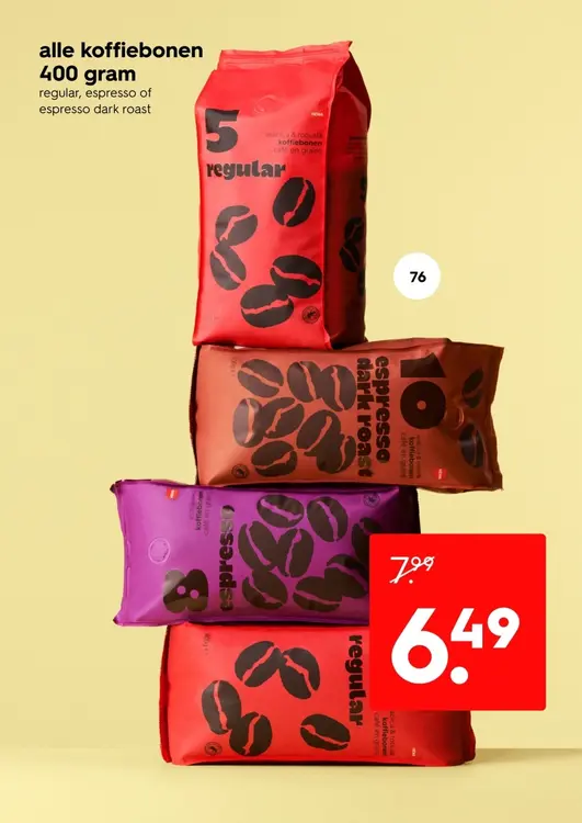 Aanbieding: Alle koffiebonen 400 gram