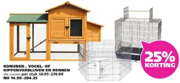 Aanbieding: Konijnen-, vogel- of kippenverblijven en renn