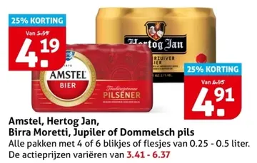 Aanbieding: Amstel, Hertog Jan, Birra Moretti, Jupiler of Dommelsch pils