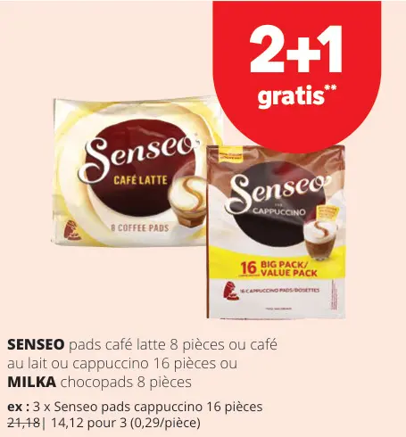 Offre: Pads café latte ou café au lait ou cappuccino ou chocopads