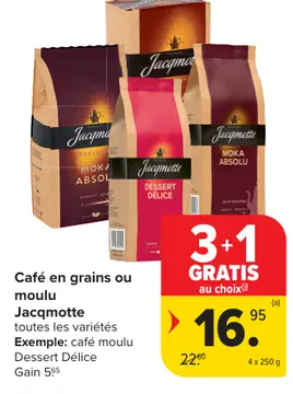 Offre: Café en grains ou moulu Jacqmotte