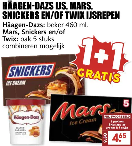 Aanbieding: Ijs, mars, snickers en/of twix ijsrepen