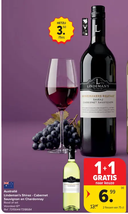 Promotie: Lindeman's Shiraz - Cabernet Sauvignon en Chardonnay