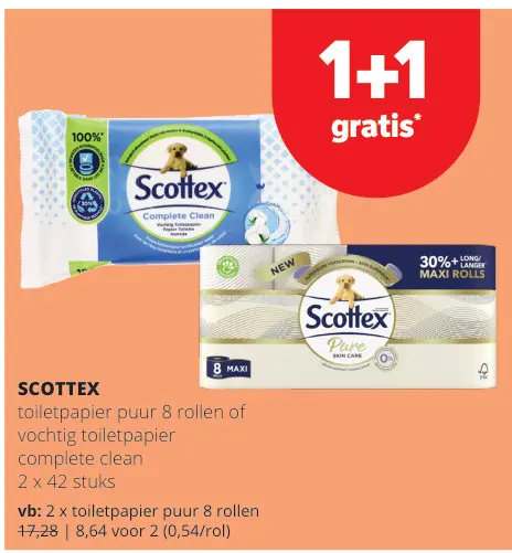 Promotie: Toiletpapier puur 8 rollen of vochtig toiletpapier complete clean