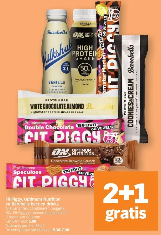 Promotie: Fit Piggy, Optimum Nutrition en Barebells bar