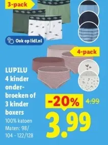 Aanbieding: 4 kinder onderbroeken of 3 kinder boxers