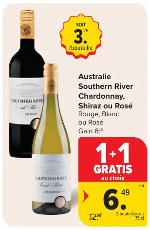 Offre: Southern River Chardonnay, Shiraz ou Rosé