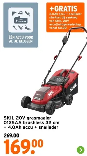 Aanbieding: grasmaaier 0125AA brushless 32 cm + 4.0Ah acc
