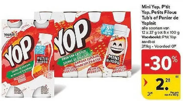 Promotie: Mini Yop, P'tit Yop, Petits Filous Tub's of Panier de Yoplait