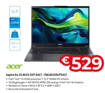 Aanbieding: Aspire Go 15 AG15-51P-541T-ITACAG1551P541T