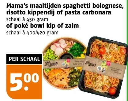 Aanbieding: Spaghetti bolognese, risotto kippendij of pasta carbonara of poké bowl kip of zalm
