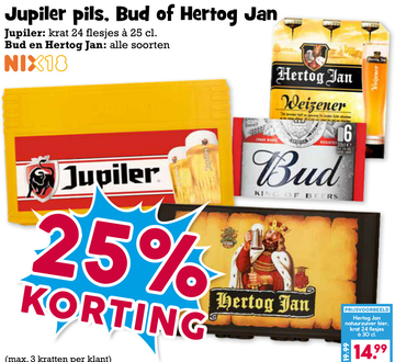 Aanbieding: Jupiler pils, Bud of Hertog Jan