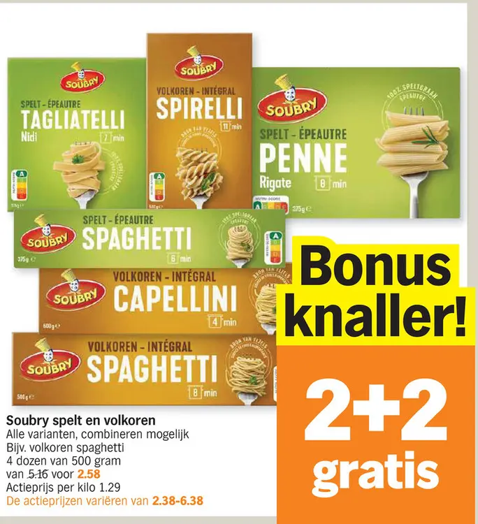 Promotie: Soubry spelt en volkoren pasta