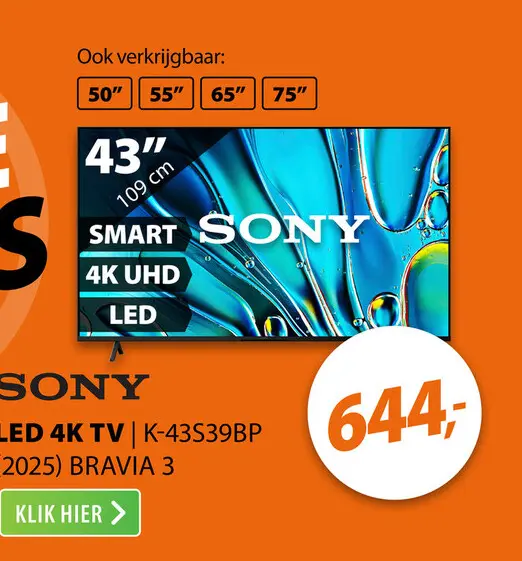 Aanbieding: Sony K-43S39BP (2025) BRAVIA 3