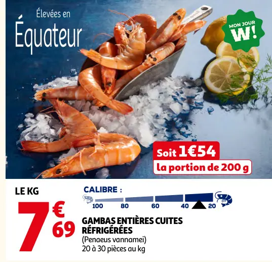 Offre: Gambas entières cuites réfrigérées