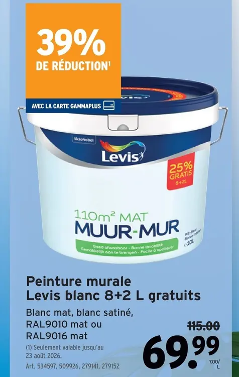 Offre: Peinture murale Levis blanc