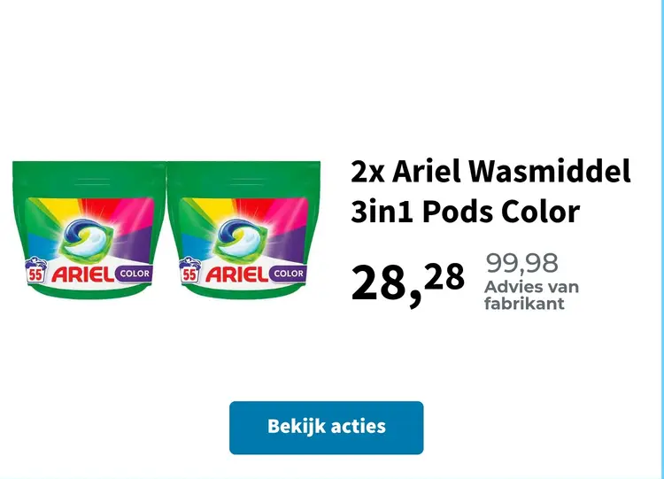 Promotie: 2x Ariel Wasmiddel 3in1 Pods Color