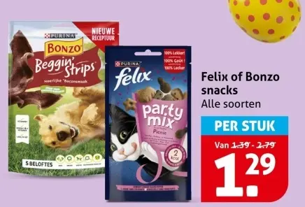 Aanbieding: Felix of Bonzo snacks