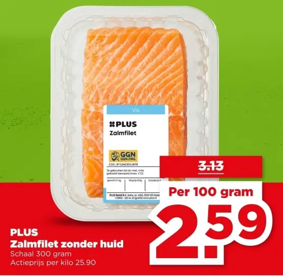 Aanbieding: PLUS Zalmfilet zonder huid