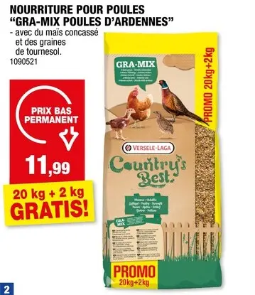 Offre: Country's Best Gra-Mix nourriture poules d'Ardennes 20kg +2kg gratuit