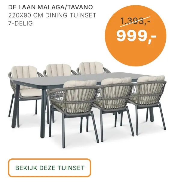 Aanbieding: De Laan Malaga/Tavano 220x90 cm Dining Tuinset 7-Delig