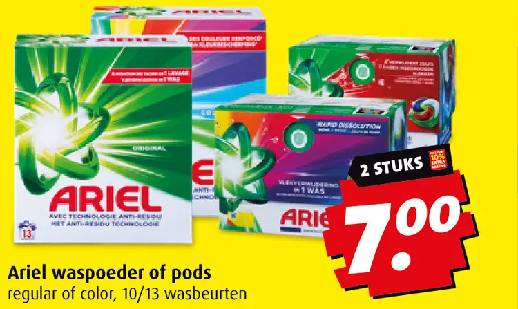 Aanbieding: Ariel waspoeder of pods