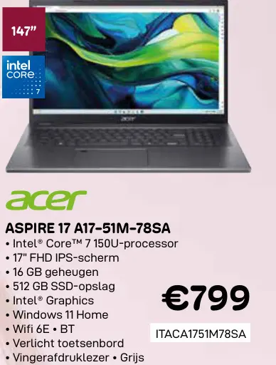 Promotie: Aspire 17 a17-51m-78sa