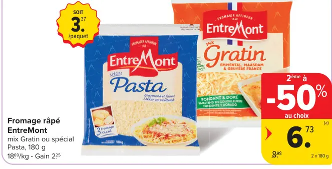 Offre: Fromage râpé mix Gratin ou spécial Pasta