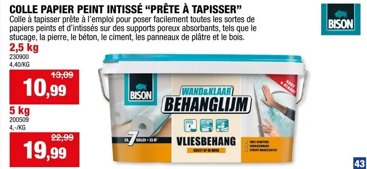 Offre: Bison colle prête à  tapisser pour papier peint intissé 2,5kg