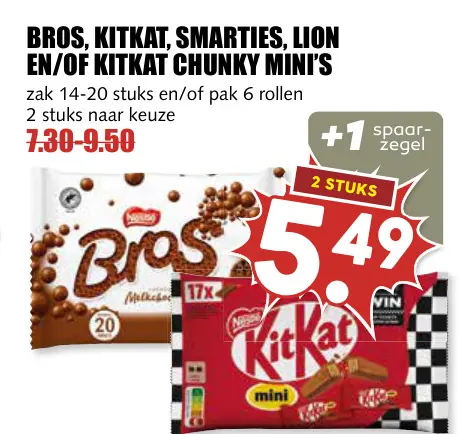 Aanbieding: Bros, KitKat, Smarties, Lion en/of KitKat chu