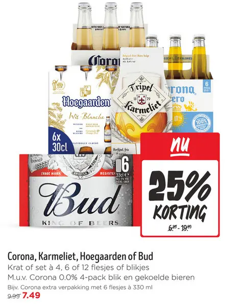 Aanbieding: Corona, Karmeliet, Hoegaarden of Bud