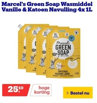 Aanbieding: Marcel's Green Soap Wasmiddel Vanille & Katoen Navulling 4x 1L