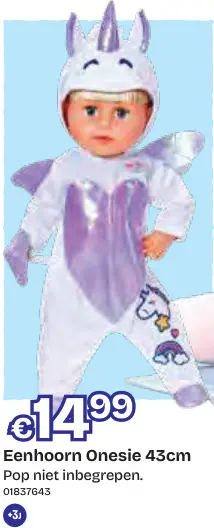 Aanbieding: Eenhoorn Onesie 43cm