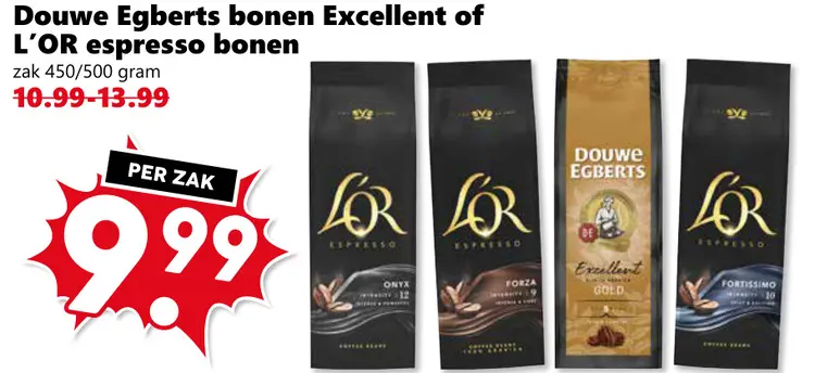 Aanbieding: Douwe Egberts Excellent of L'OR espresso bonen