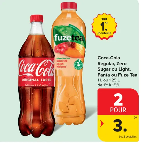 Offre: Coca-Cola Regular, Zero Sugar ou Light, Fanta ou Fuze Tea