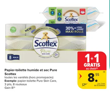 Offre: Papier-toilette humide et sec Pure Scottex