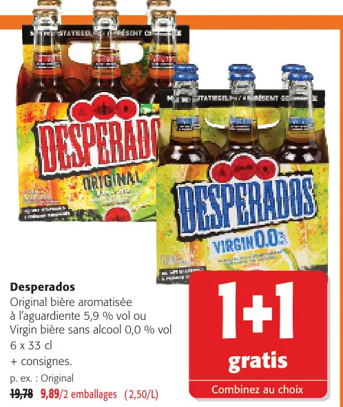 Offre: Desperados Original bière aromatisée ou Virgin bière sans alcool