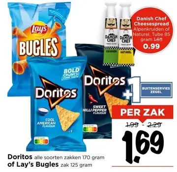 Aanbieding: Doritos alle soorten zakken of Lay's Bugles