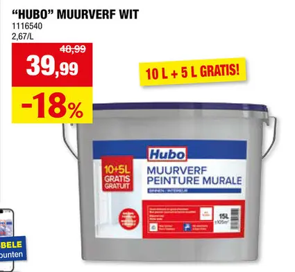 Promotie: Hubo muurverf 15l wit