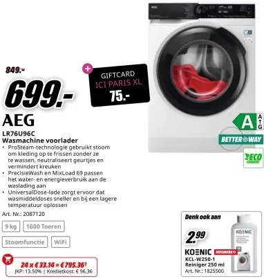 Promotie: AEG LR76U96C Wasmachine voorlader