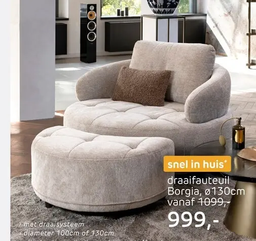 Promotie: Borgia, draaifauteuil - rond 130 cm - Champagne