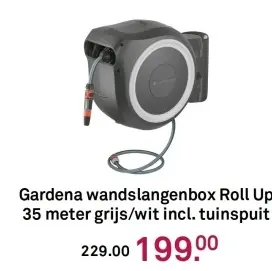 Aanbieding: Wandslangenbox Roll Up 35 meter grijs/wit incl. tuinspuit