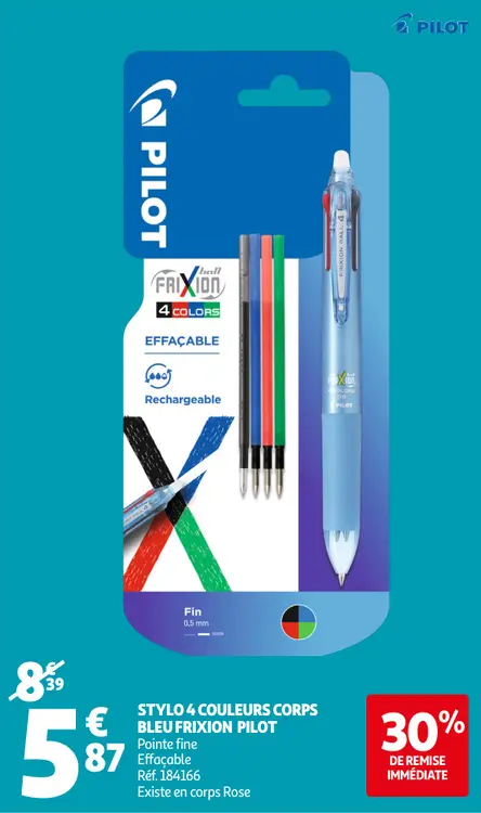 Offre: Stylo 4 couleurs corps bleu FriXion