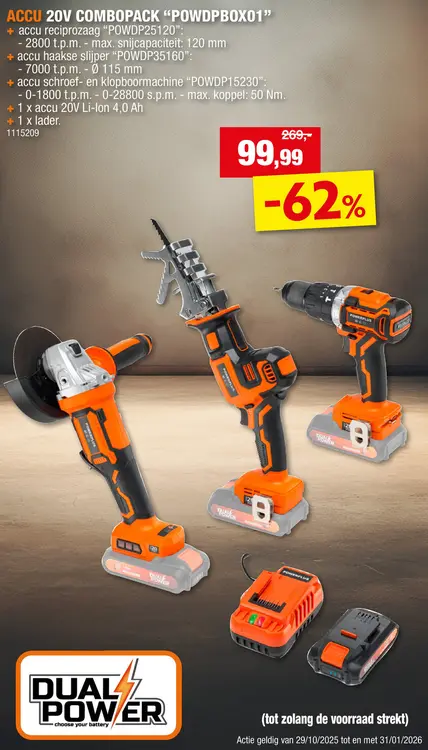 Aanbieding: Powerplus Dual Power powertoolsset 20V 16-delig