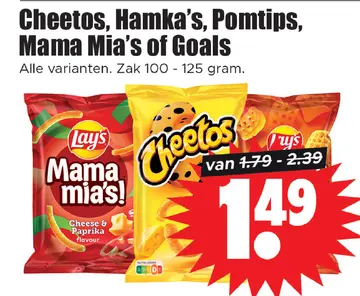 Aanbieding: Cheetos, Hamka's, Pomtips, Mama Mia's of Goals