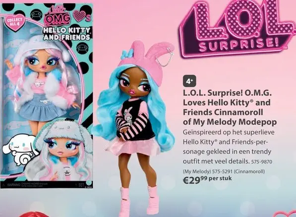 Aanbieding: O.M.G. Loves Hello Kitty® and Friends Cinnamoroll of My Melody Modepop